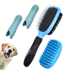 Deshedding Dog Brush Kit – Double-Sided Grooming Brush & Silicone Bath Brush for Long Haired Dogs