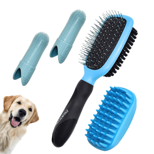 Deshedding Dog Brush Kit – Double-Sided Grooming Brush & Silicone Bath Brush for Long Haired Dogs