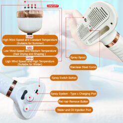 ENUKYCOM Pet Grooming Hair Blow Dryer: 300 Watts, Includes Hair Removal Comb and Blue Silicone Wash & Massage Brush for Small and Medium Dogs and Cats
