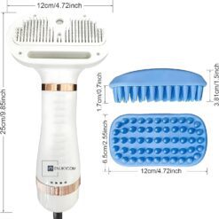 ENUKYCOM Pet Grooming Hair Blow Dryer: 300 Watts, Includes Hair Removal Comb and Blue Silicone Wash & Massage Brush for Small and Medium Dogs and Cats