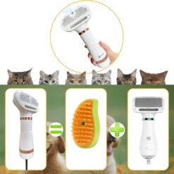 ENUKYCOM Pet Grooming Hair Blow Dryer: 300 Watts, Includes Hair Removal Comb and Blue Silicone Wash & Massage Brush for Small and Medium Dogs and Cats