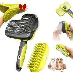 ENUKYCOM Pet Grooming Kit, All-in-One Bathing Solution - Self Cleaning Slicker Brush for Dogs Cats plus Rubber Pet Bath Brushes for Grooming, DeShedding, Massage & Skin Care - Pet Silicone Shampoo Brush for Long & Short Hair Small Large Pets Dogs