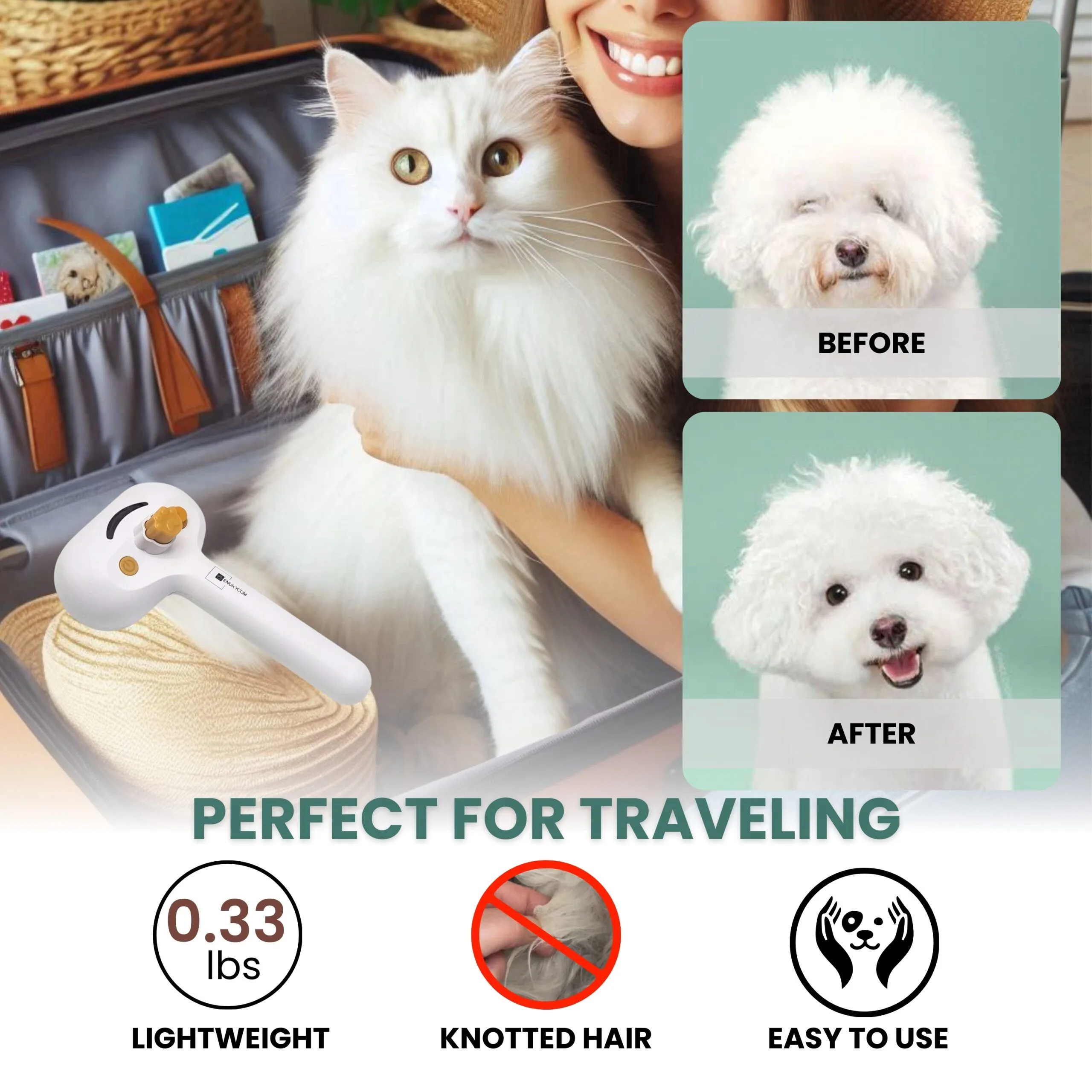 ENUKYCOM 2025 Steam Brush for Dogs and Cats - Pet Grooming Brush with Spray for Cats & Dogs; Water/Mist/Steam Brush for Cat & Dog; 4in1: Self Cleaning, Anti Static Shedding Spray Comb, Hair Removal, Misting Indoor Steamy Grooming Brush - Image 7