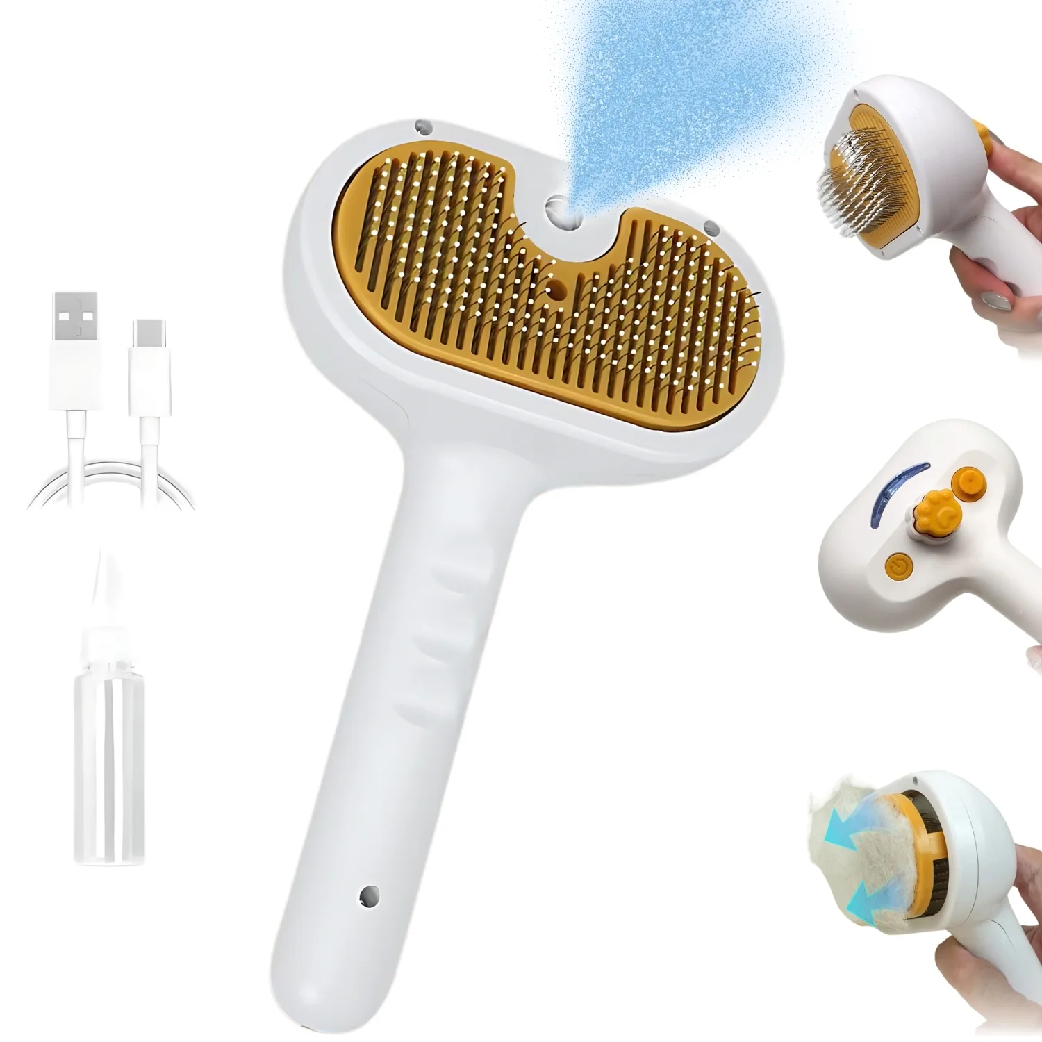 ENUKYCOM 2025 Steam Brush for Dogs and Cats - Pet Grooming Brush with Spray for Cats & Dogs; Water/Mist/Steam Brush for Cat & Dog; 4in1: Self Cleaning, Anti Static Shedding Spray Comb, Hair Removal, Misting Indoor Steamy Grooming Brush