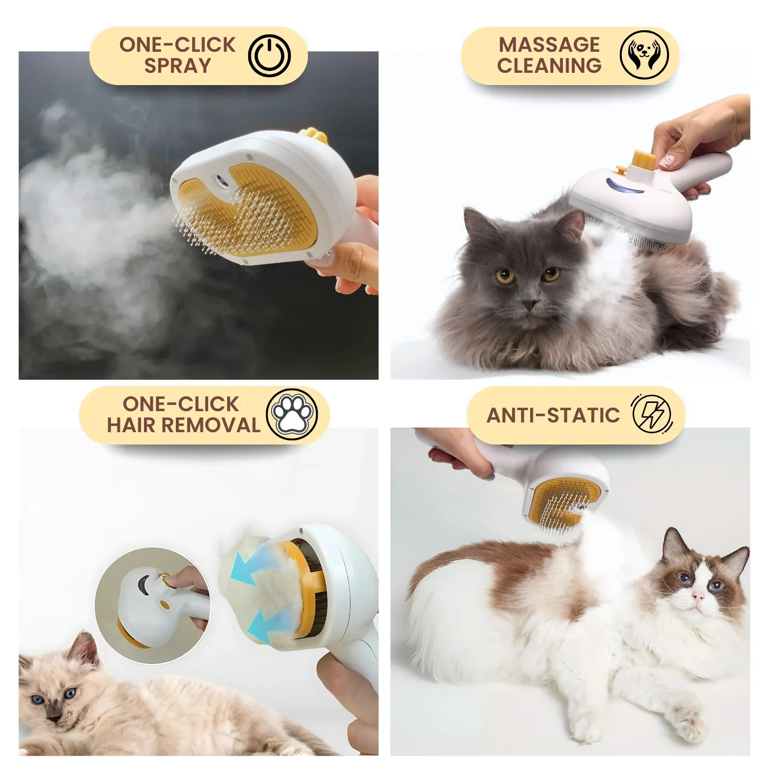 ENUKYCOM 2025 Steam Brush for Dogs and Cats - Pet Grooming Brush with Spray for Cats & Dogs; Water/Mist/Steam Brush for Cat & Dog; 4in1: Self Cleaning, Anti Static Shedding Spray Comb, Hair Removal, Misting Indoor Steamy Grooming Brush - Image 3