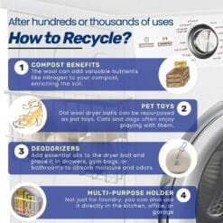 6 XL Wool Dryer Balls & Magnetic Dryer Ball Holder