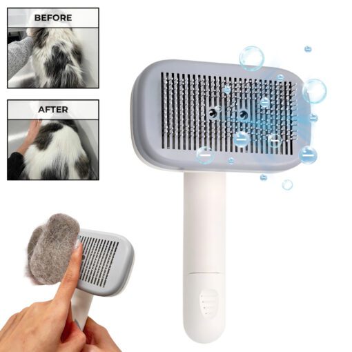 ENUKYCOM Upgraded 2025 Pet Grooming Brush for Cats & Small Dogs with Negative Ion Technology eaning Pet Grooming Brush with Negative Ion Technology – Slicker Brush for Cats & Dogs, Reduces Shedding, Gentle on Skin, Easy Release Button for Long & Short Hair