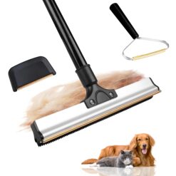 Carpet Rake for Pet Hair Removal with Long Handle and Hand Scraper