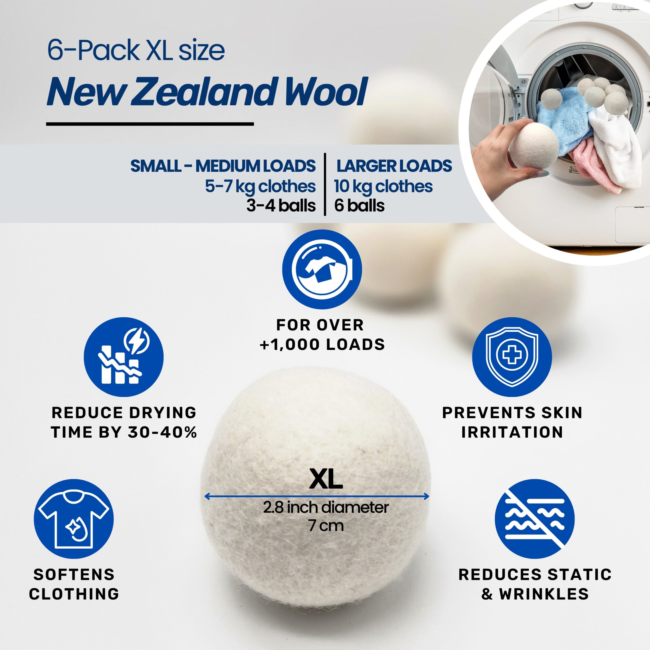 Dryer Ball Kit: 6 XL Wool Dryer Balls - Natural Fabric Softener, Reusable, Reduces Clothing Wrinkles and Saves Drying Time - Reduces Wrinkles and Saves Drying Time (6pcs Wool Dryer Ball) (Emoji) - Image 5